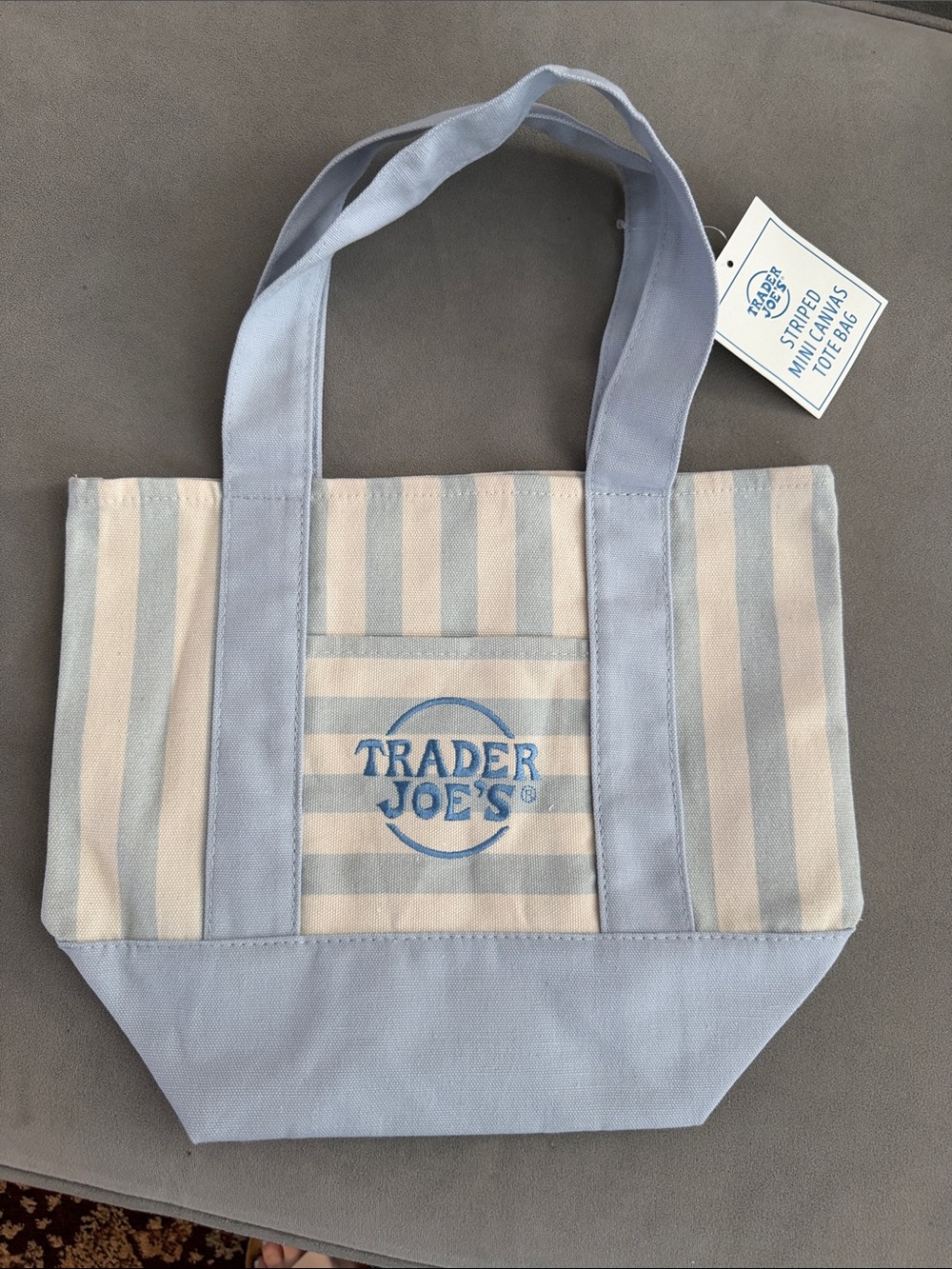 Trader Joe's Blue & Cream Striped Mini Canvas Tote Bag